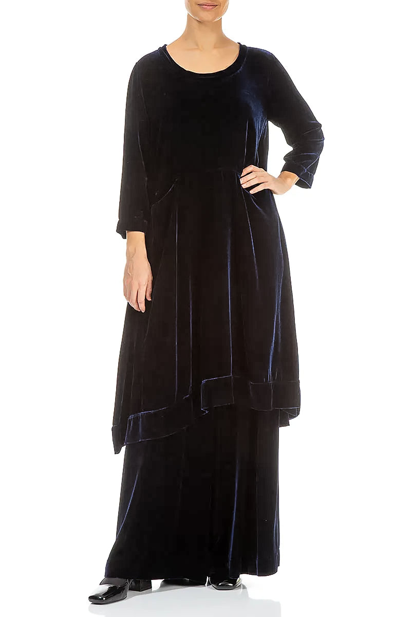 A-line Royal Blue Silk Velvet Dress 4