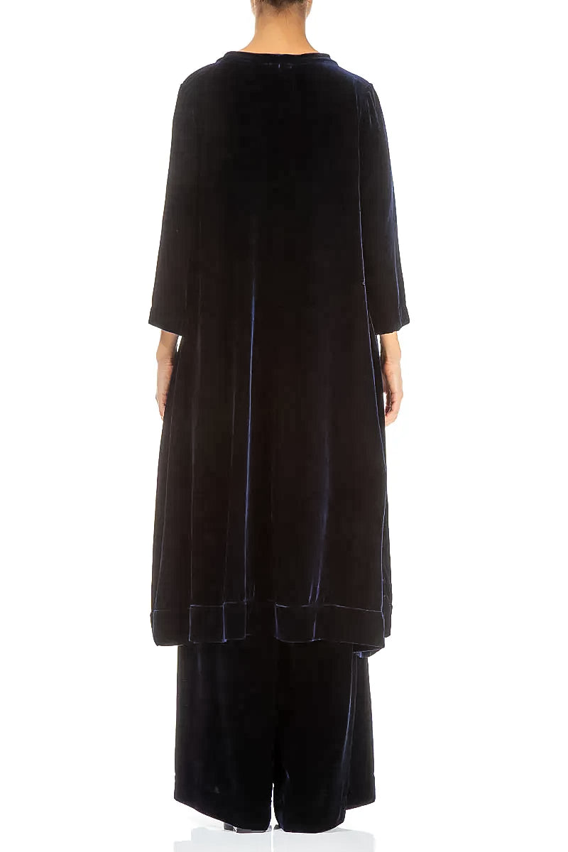 A-line Royal Blue Silk Velvet Dress 3