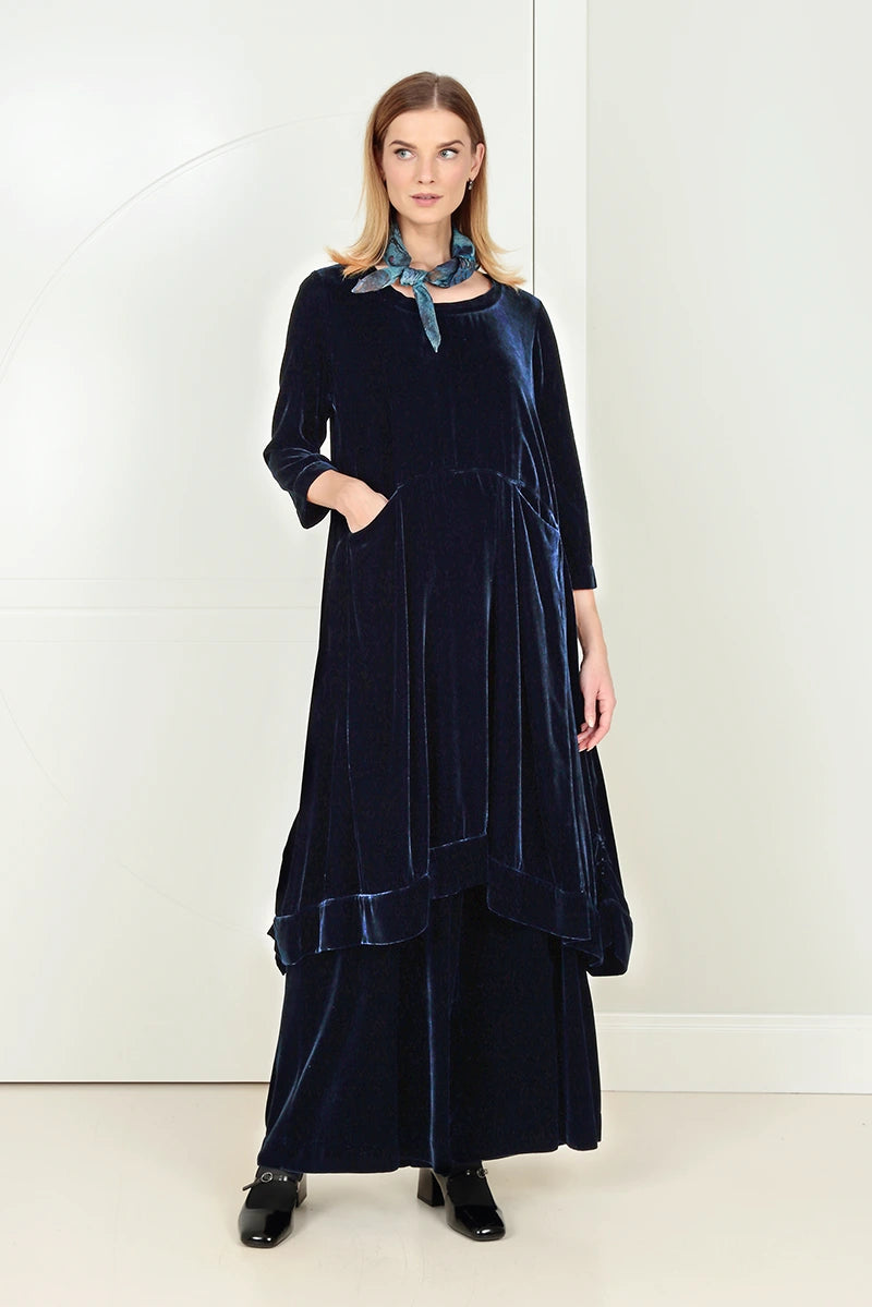 A-line Royal Blue Silk Velvet Dress 1