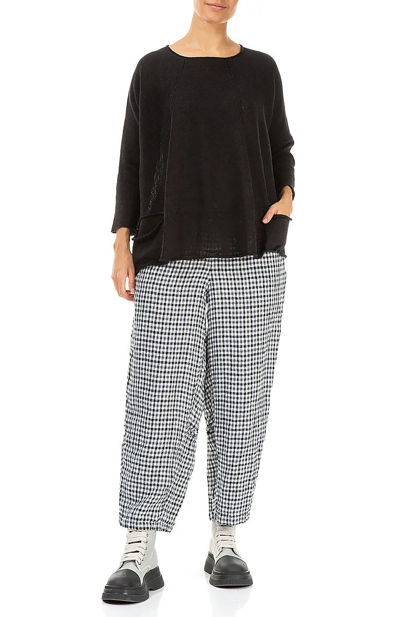 A-line Two Pockets Black Linen Jumper