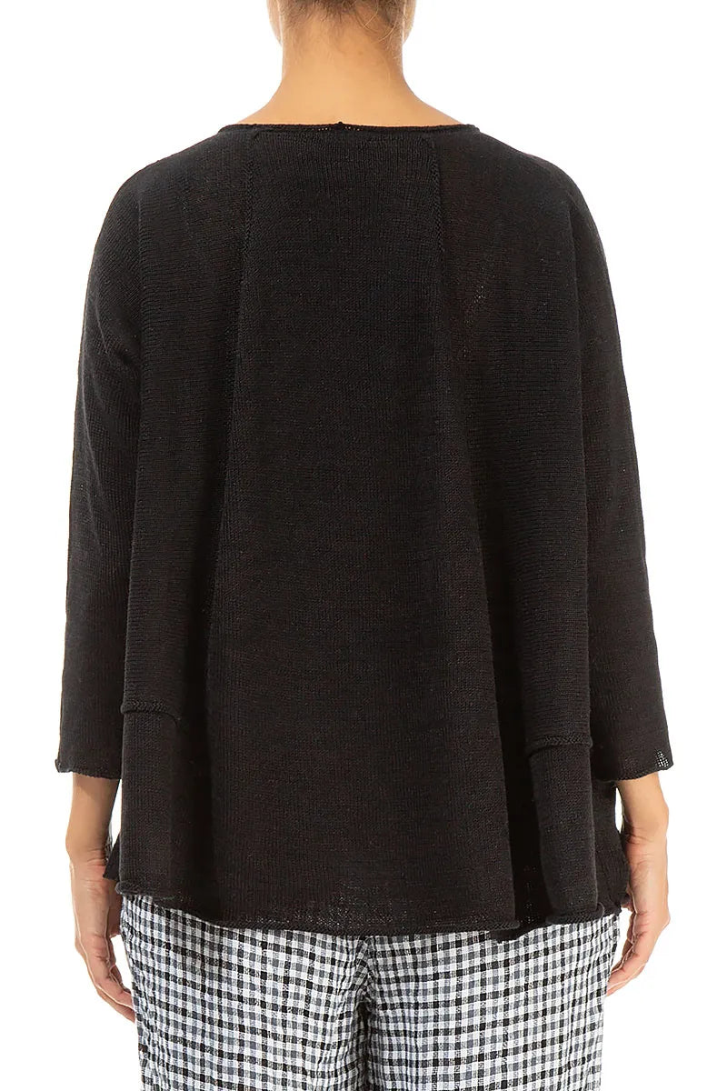 A-line Two Pockets Black Linen Jumper