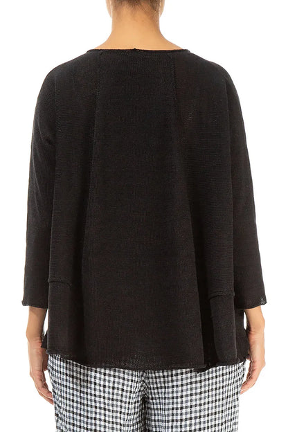 A-line Two Pockets Black Linen Jumper