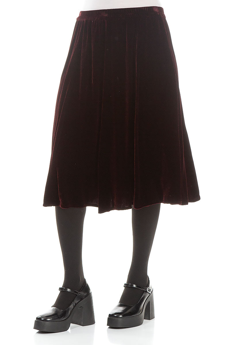 A-line Wine Silk Velvet Skirt