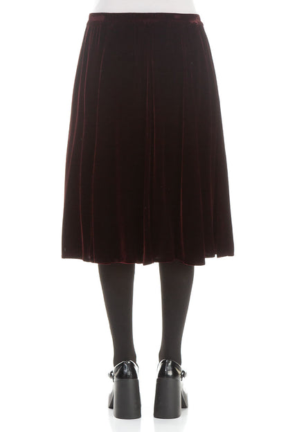 A-line Wine Silk Velvet Skirt