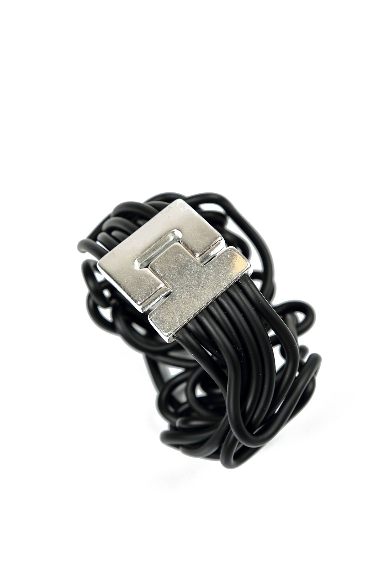 Abstract Bend Black Rubber Bracelet