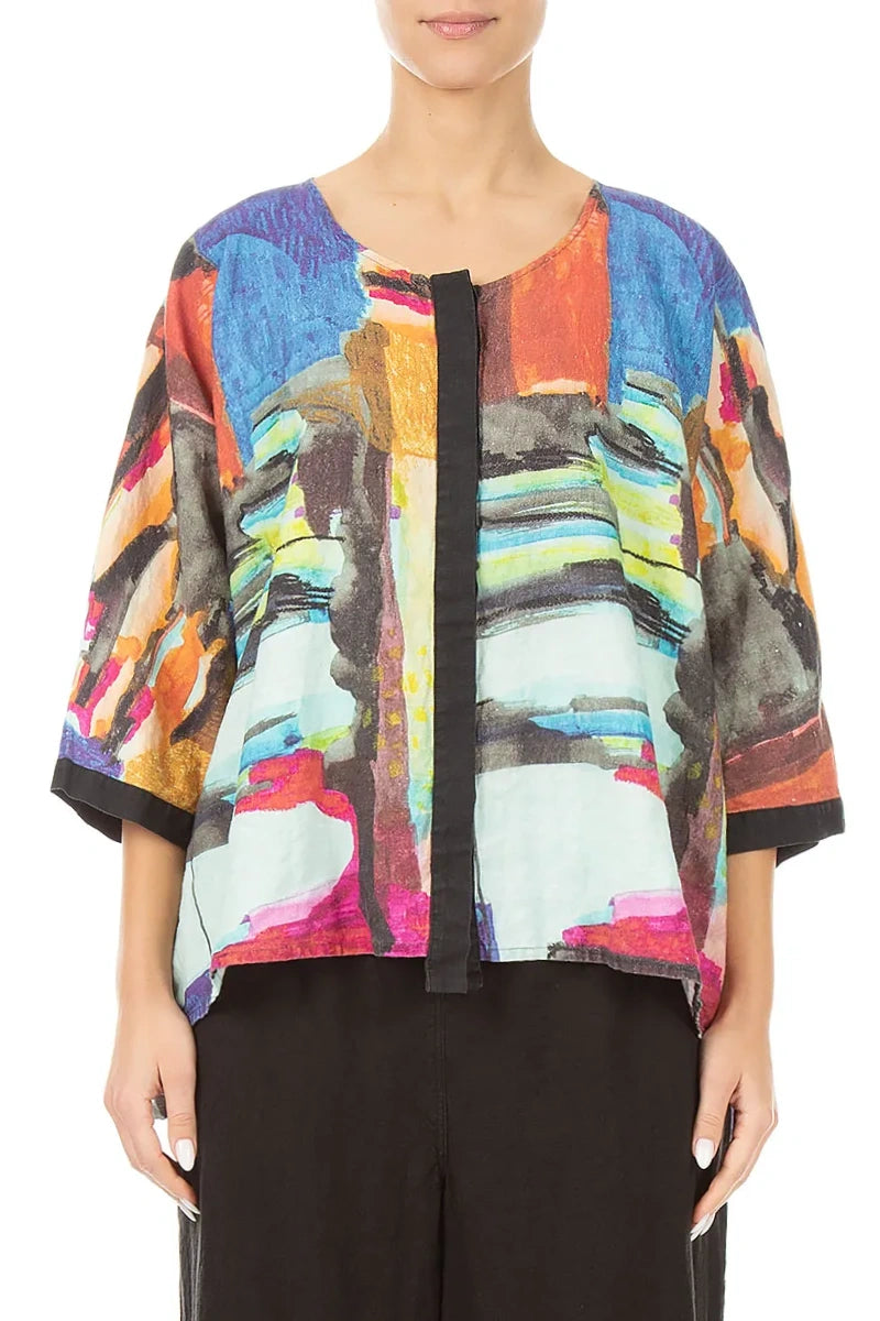 Abstract Centre Placket Linen Jacket