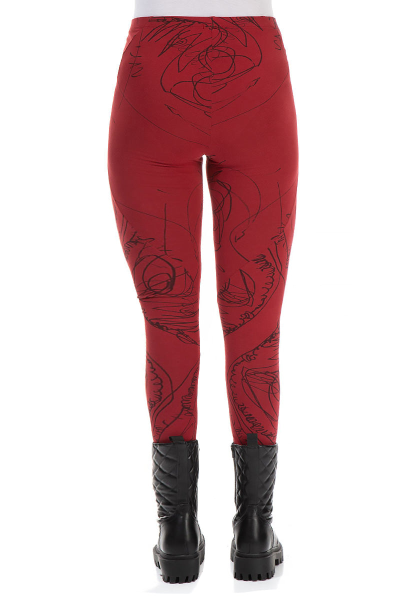 Bordeaux Abstract Draw Cotton Leggings