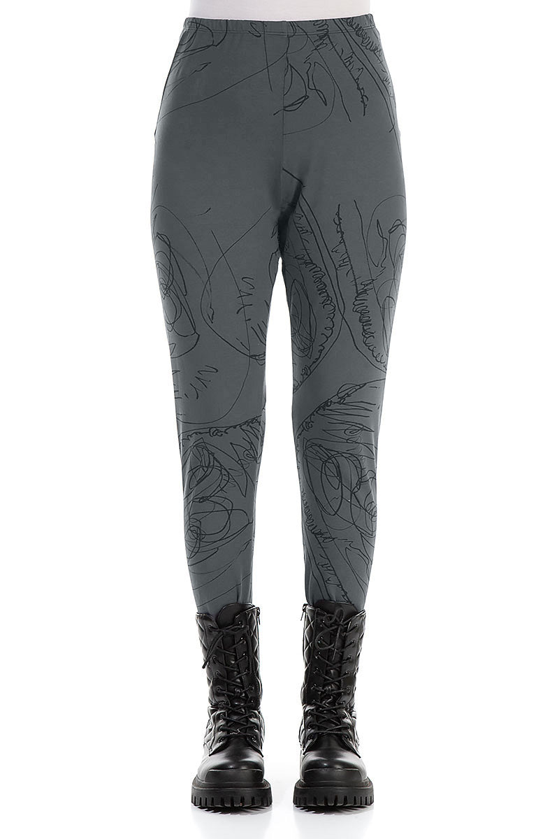 Abstract Draw Forest Grey Cotton Leggings