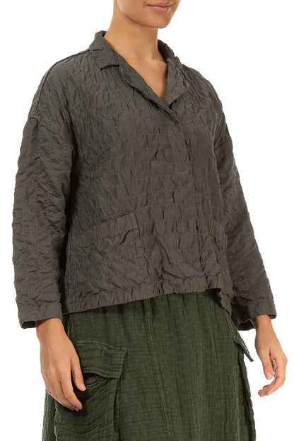 Aged Brown Pleated Silk Bamboo Jacket 3