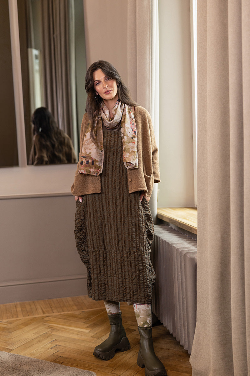 Aged Copper Checkered Linen Cotton Pinafore Dress 6