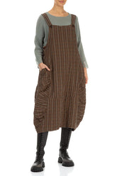 Aged Copper Checkered Linen Cotton Pinafore Dress 4