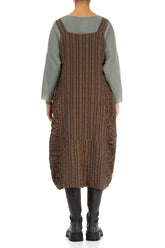 Aged Copper Checkered Linen Cotton Pinafore Dress 2