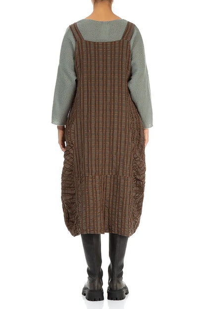Aged Copper Checkered Linen Cotton Pinafore Dress 2