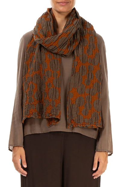 Aged Copper Circle Silk Linen Scarf 1