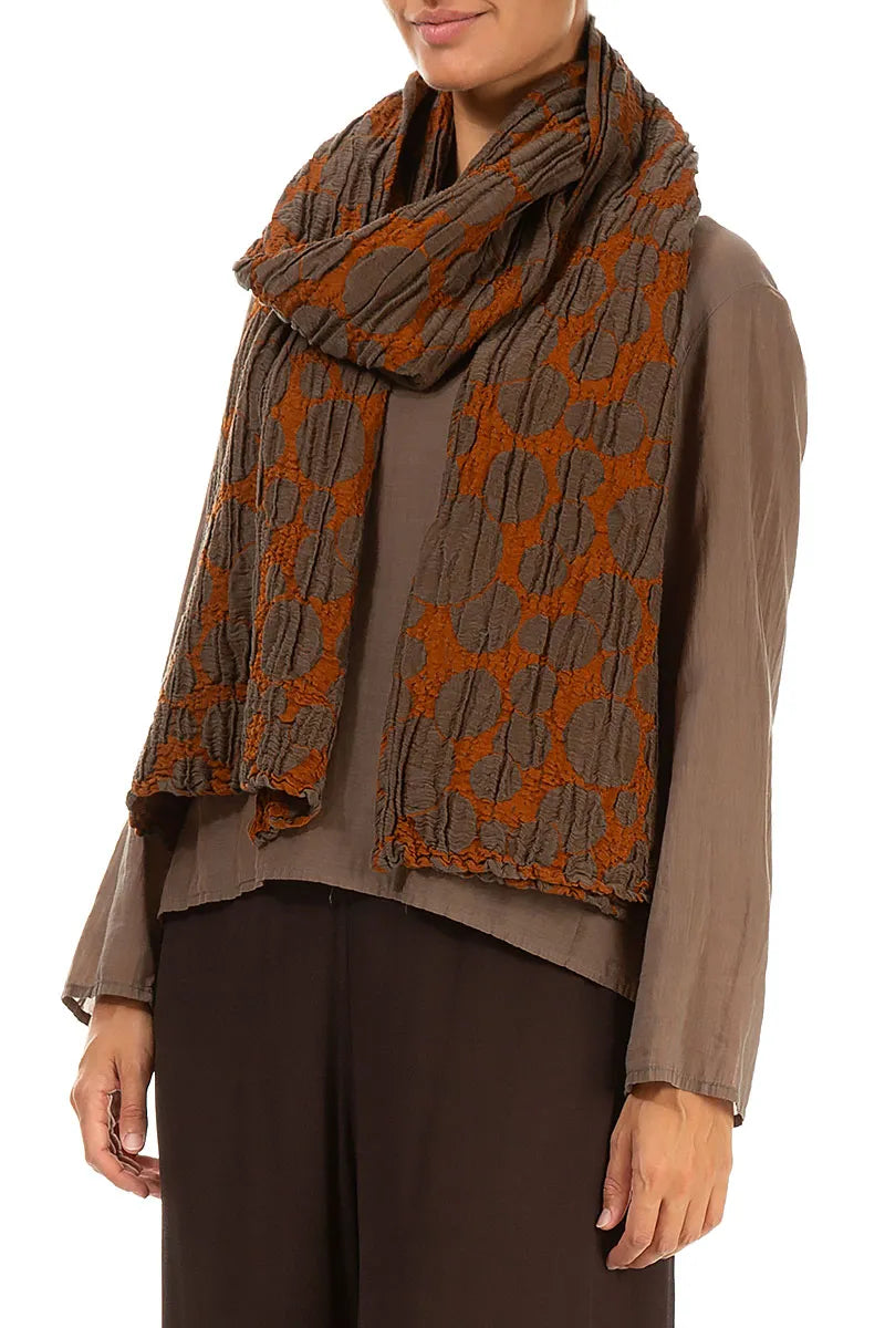 Aged Copper Circle Silk Linen Scarf 3