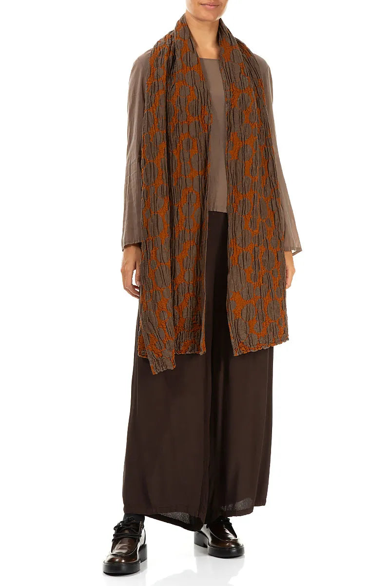 Aged Copper Circle Silk Linen Scarf 2