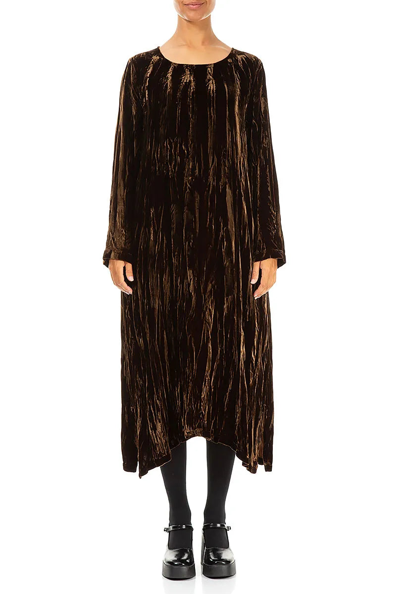 Aged Copper Crumpled Silk Velvet Dress 1