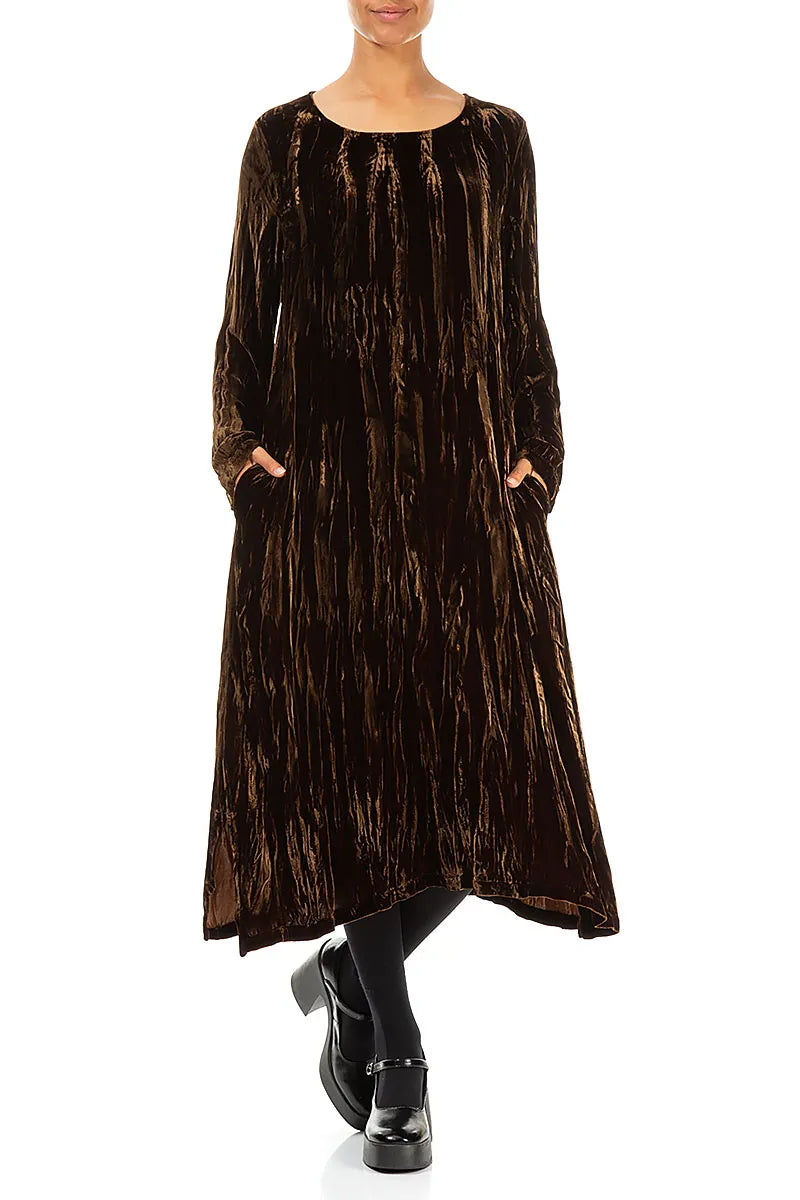 Aged Copper Crumpled Silk Velvet Dress 4