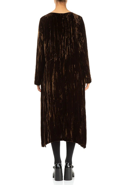Aged Copper Crumpled Silk Velvet Dress 2