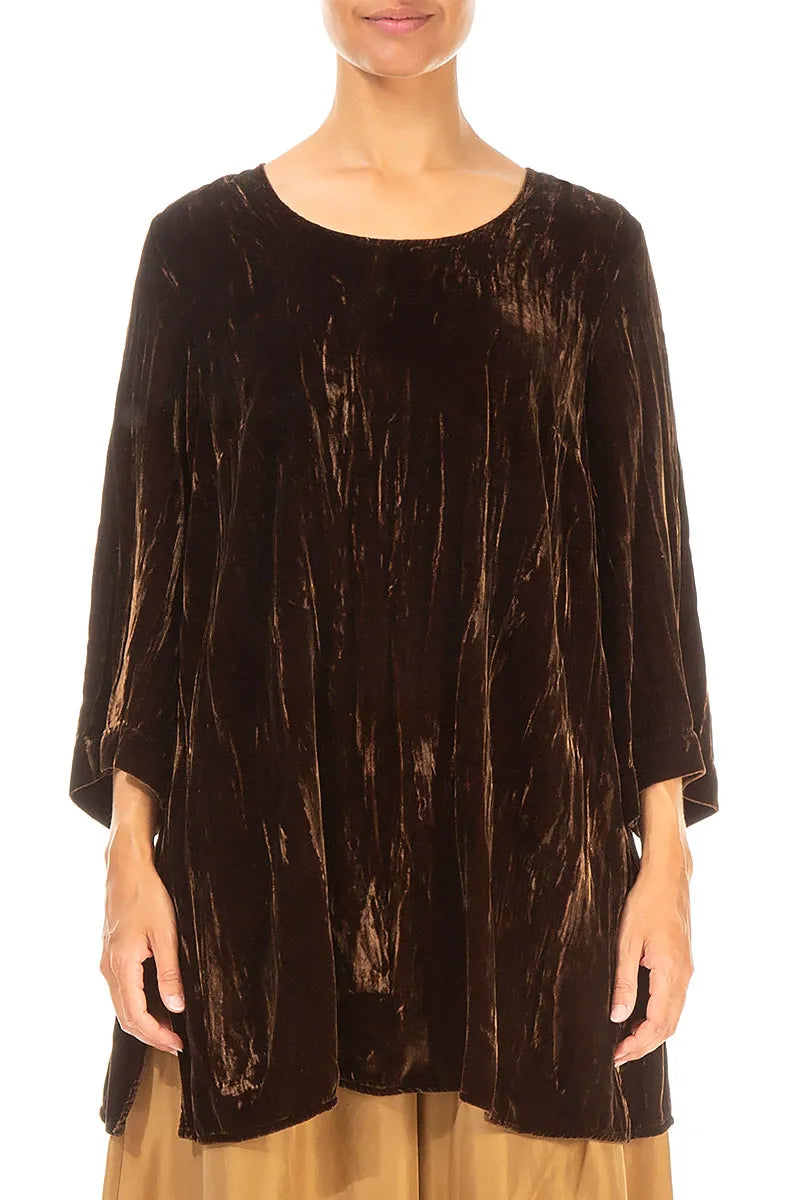Aged Copper Crumpled Silk Velvet Tunic 1