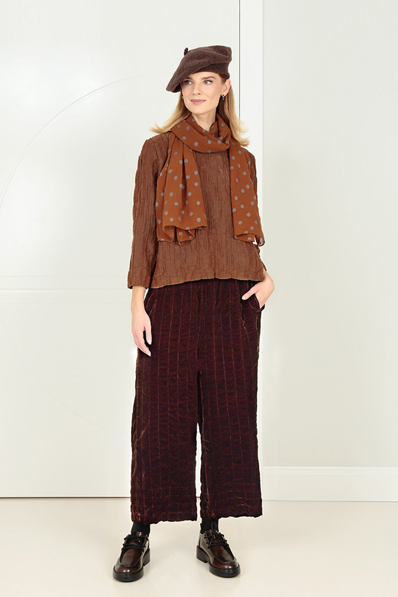 Aged Copper Pleated Silk Linen Blouse