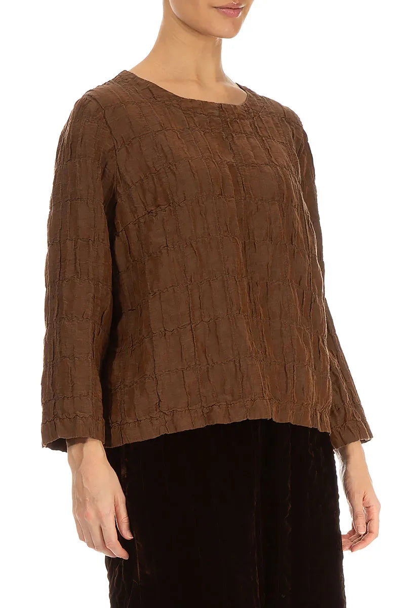 Aged Copper Pleated Silk Linen Blouse 3