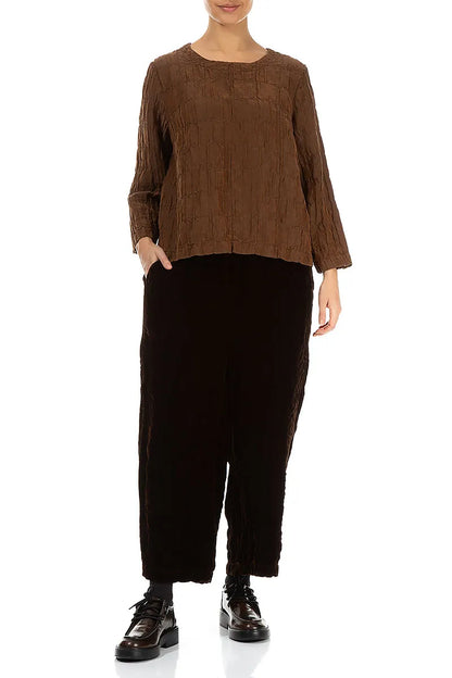 Aged Copper Pleated Silk Linen Blouse 4