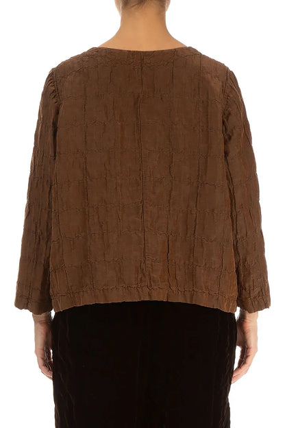 Aged Copper Pleated Silk Linen Blouse 2