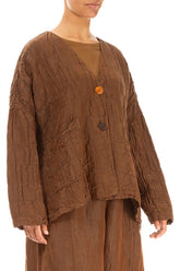 Aged Copper Pleated Silk Linen Jacket 3