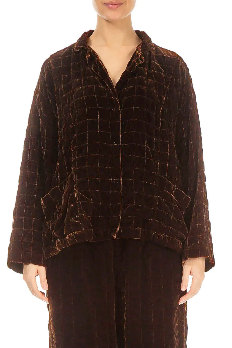 Aged Copper Pleated Silk Velvet Jacket 2