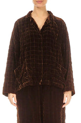 Aged Copper Pleated Silk Velvet Jacket 2