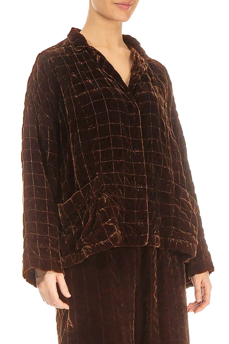 Aged Copper Pleated Silk Velvet Jacket 4