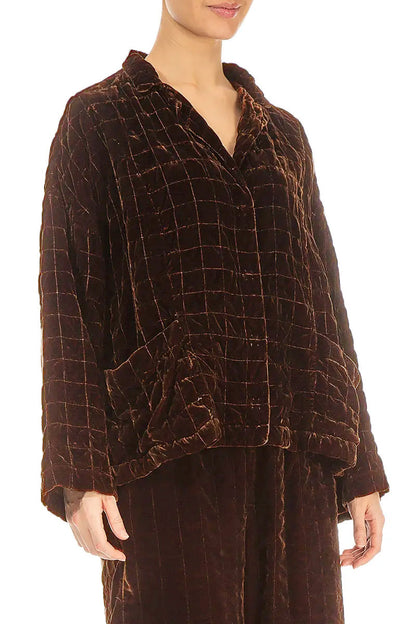 Aged Copper Pleated Silk Velvet Jacket 4