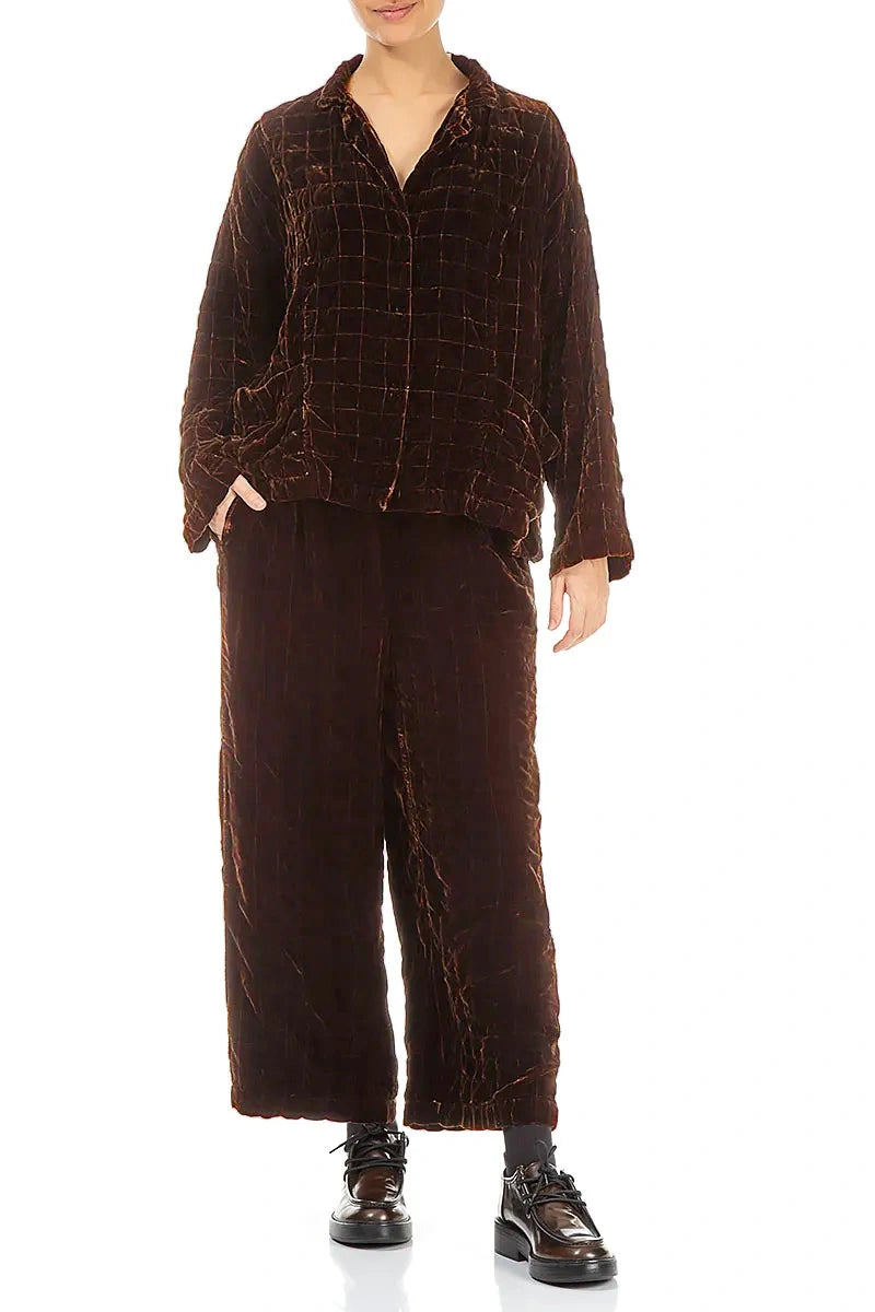 Aged Copper Pleated Silk Velvet Trousers 4