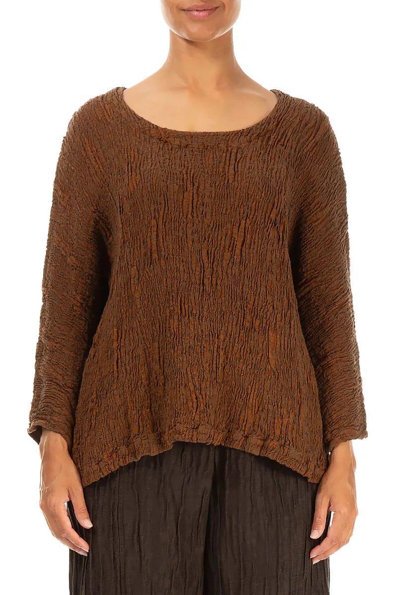Aged Copper Textured Silk Linen Blouse 1