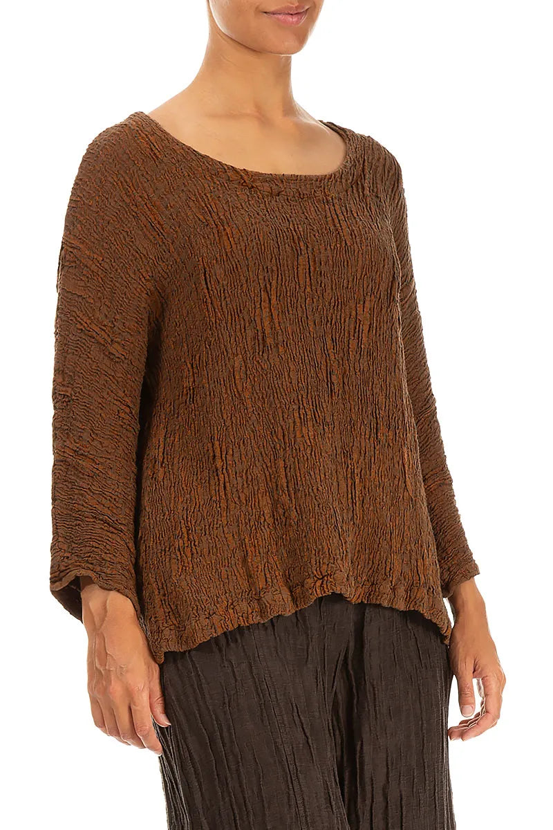 Aged Copper Textured Silk Linen Blouse 3