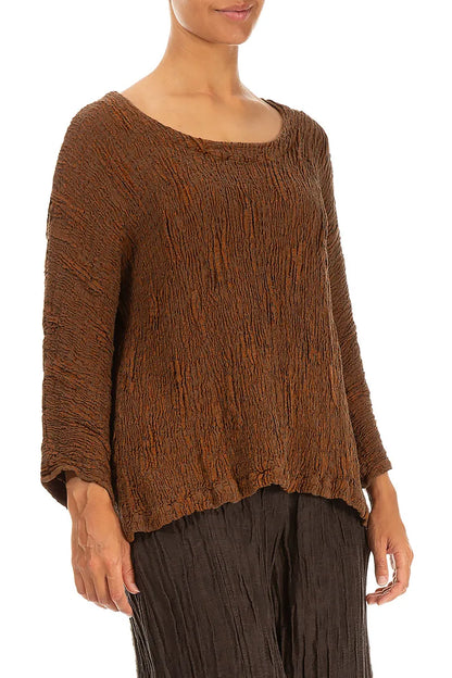 Aged Copper Textured Silk Linen Blouse 3