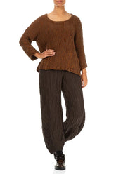 Aged Copper Textured Silk Linen Blouse 4