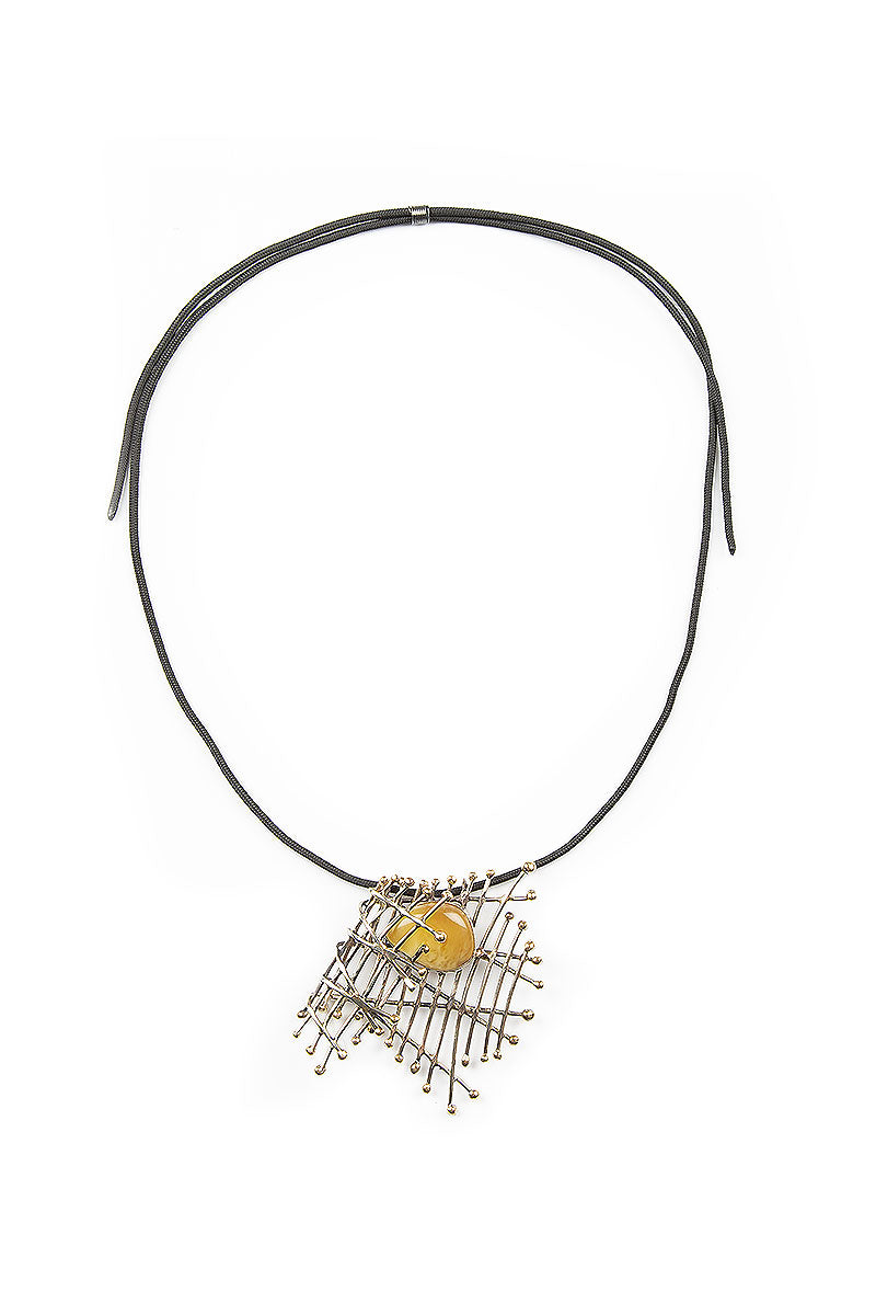 Amber Horizon Mesh Pendant Necklace