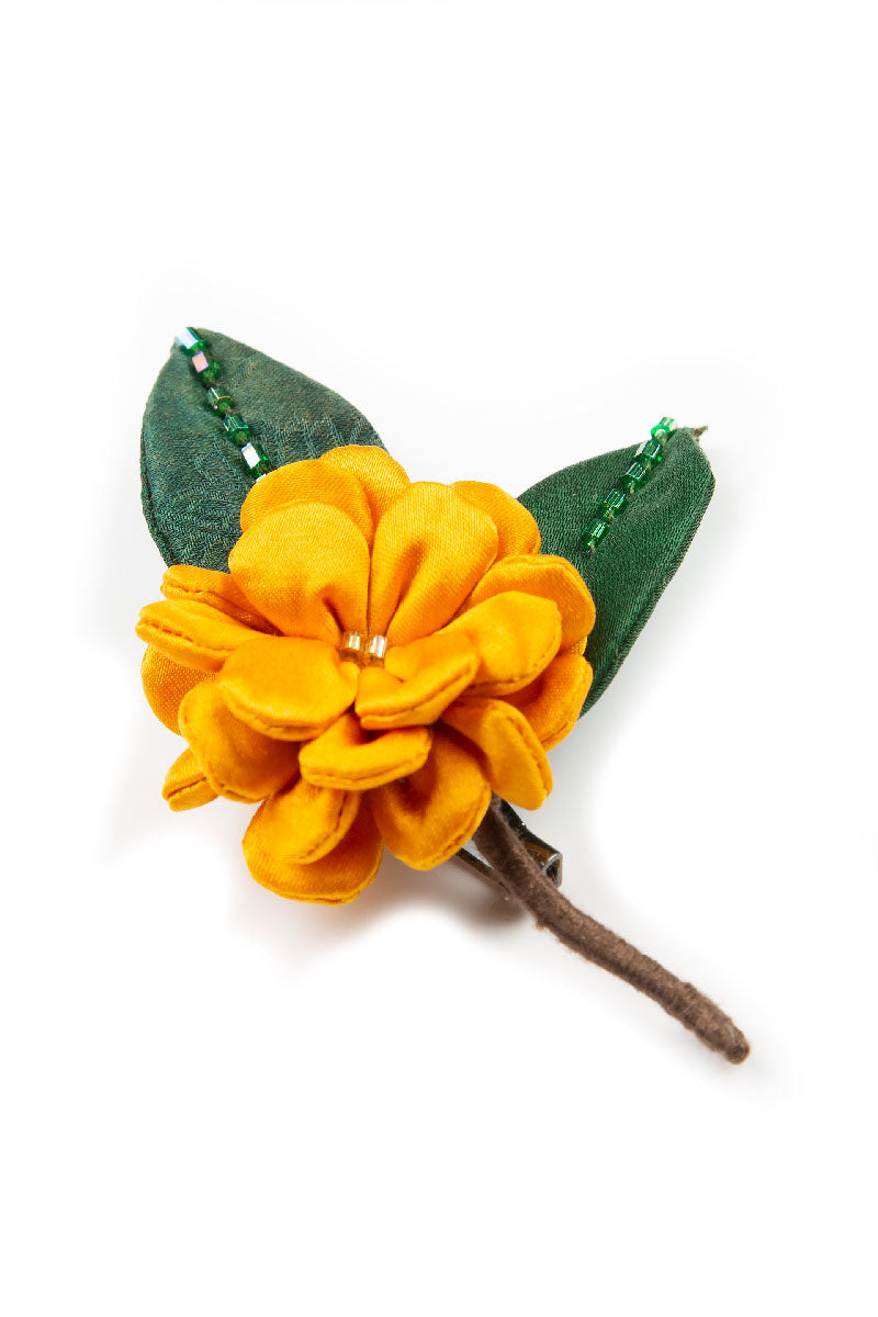 Amber Dahlia Silk Brooch