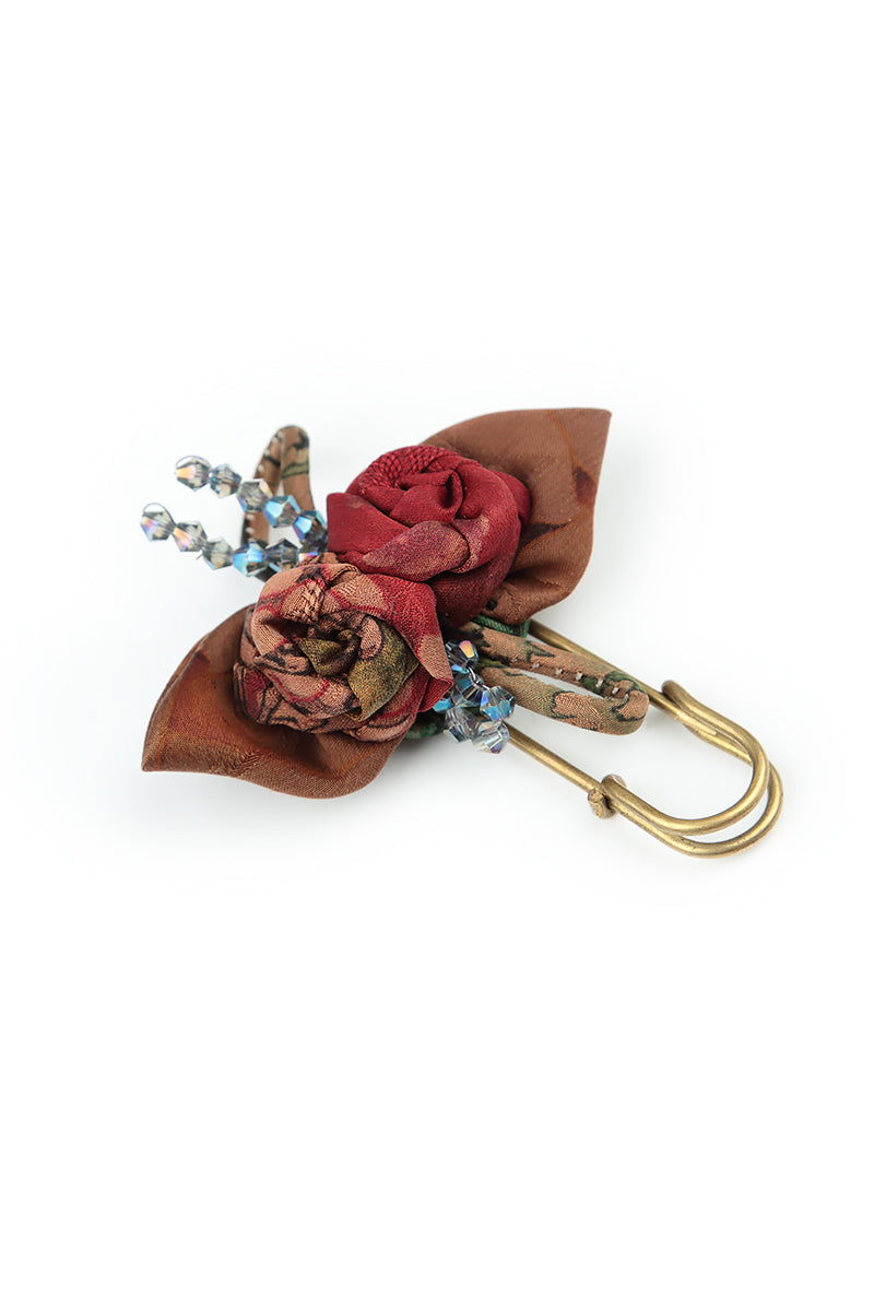 Antique Rose Silk Brooch