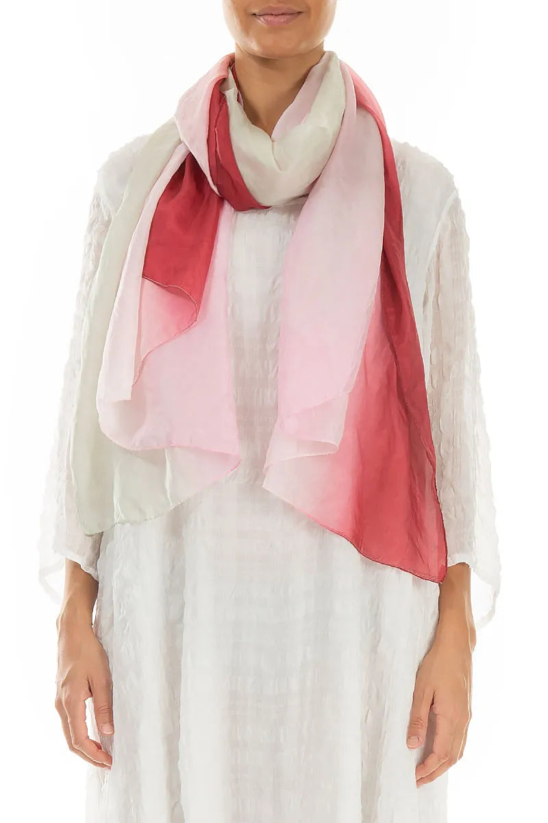 Antique Ruby Beige Ombré Crumpled Silk Scarf 1