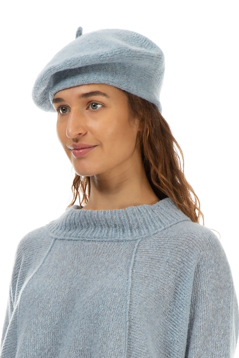 Silver Blue Knitted Wool Beret 1
