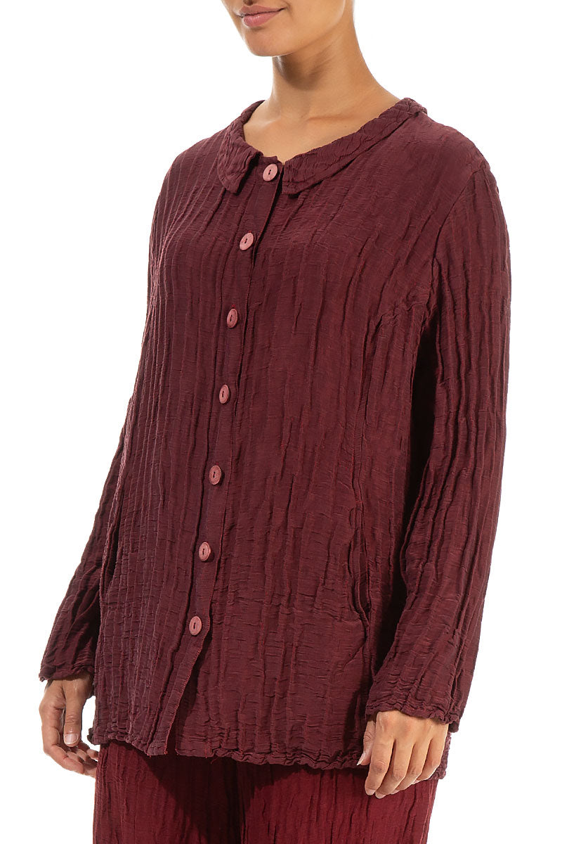 Asymmetric Back Crinkled Burgundy Silk Jacket