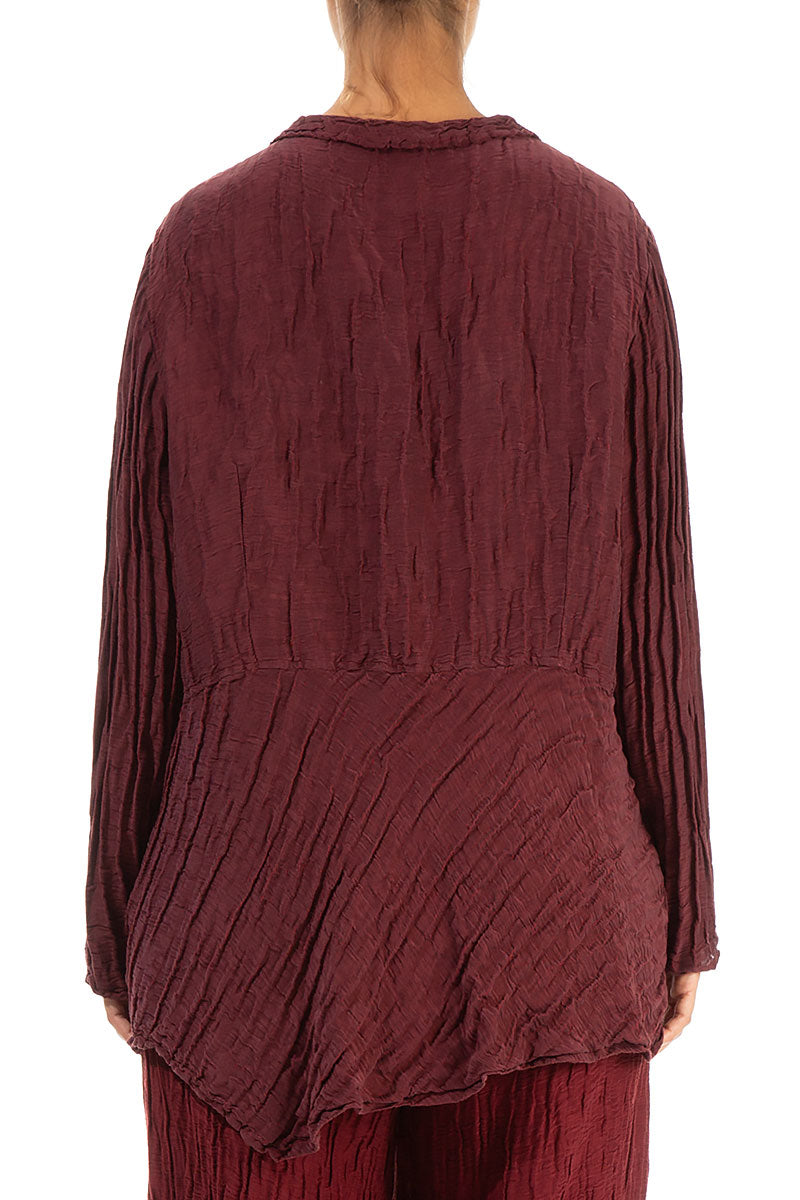 Asymmetric Back Crinkled Burgundy Silk Jacket