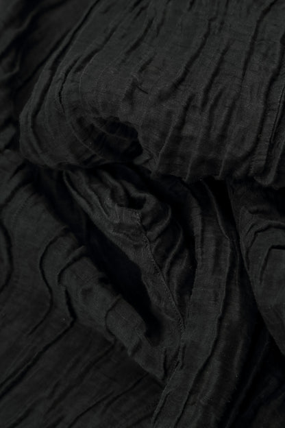 Asymmetric Black Crinkled Silk Linen Blouse