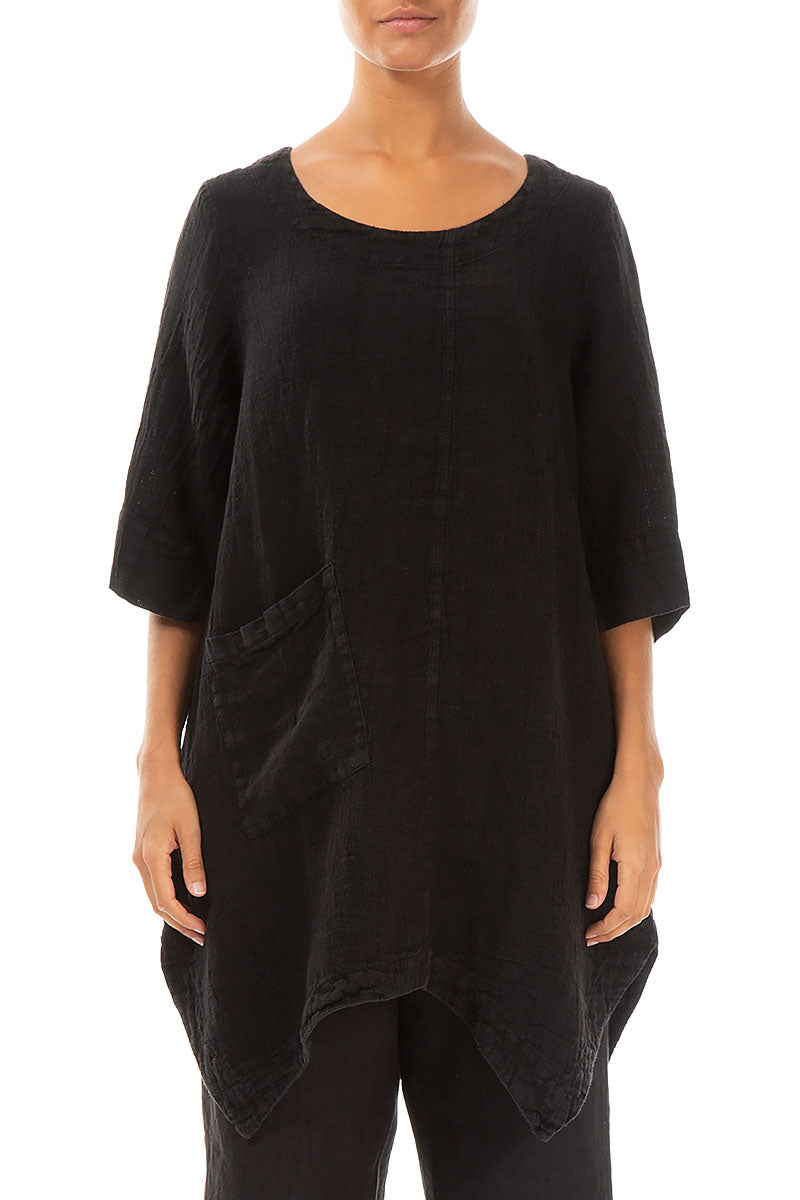 Asymmetric Black Mélange Linen Tunic 1