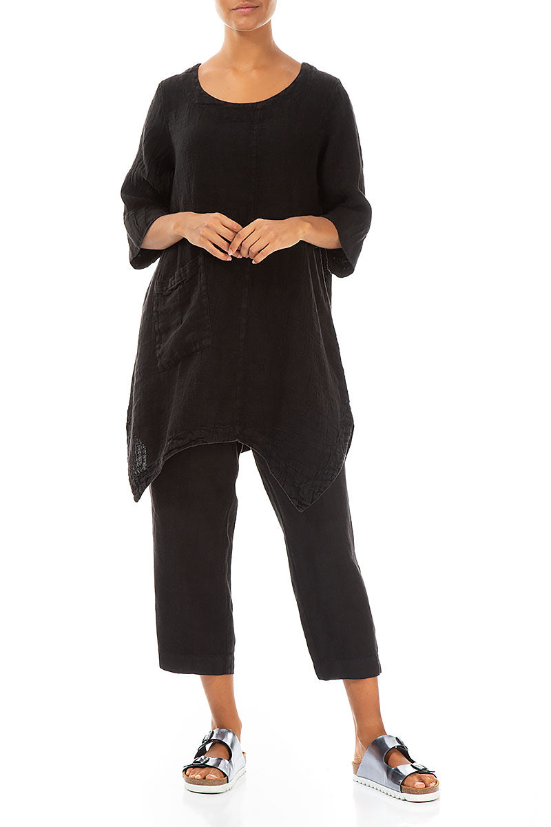 Asymmetric Black Mélange Linen Tunic 3