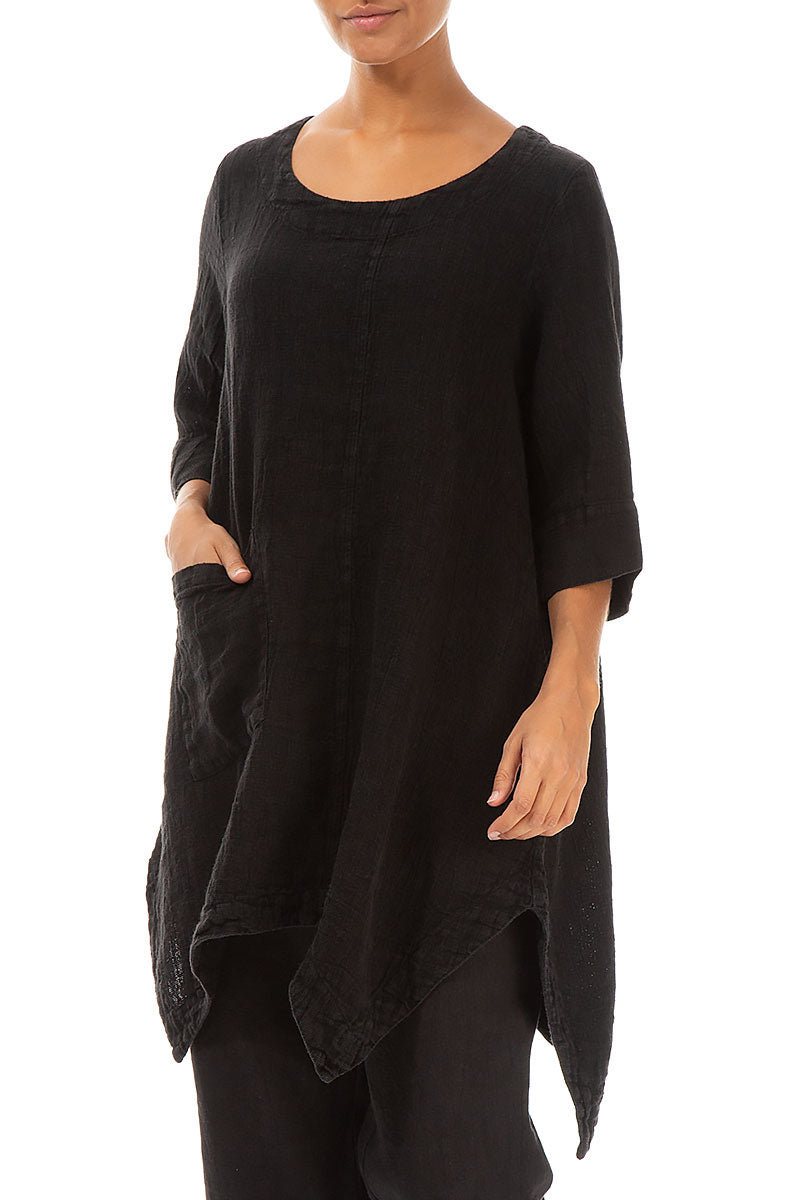 Asymmetric Black Mélange Linen Tunic 4