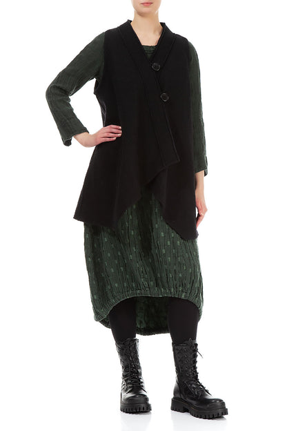 Asymmetric Black Plush Wool Cotton Waistcoat